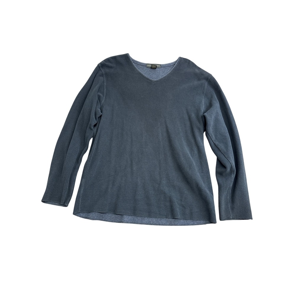 Banana Republic Mens Large V-Neck Cotton Waffle Knit Sweater Blue Long Sleeve